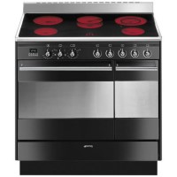 Refurbished Smeg Concert SUK92CBL9 90cm Electric Range Cooker with Ceramic Hob Black