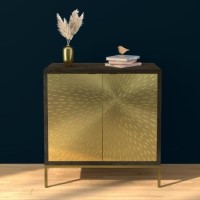 Sunburst Small Sideboard in Gold & Walnut Wood