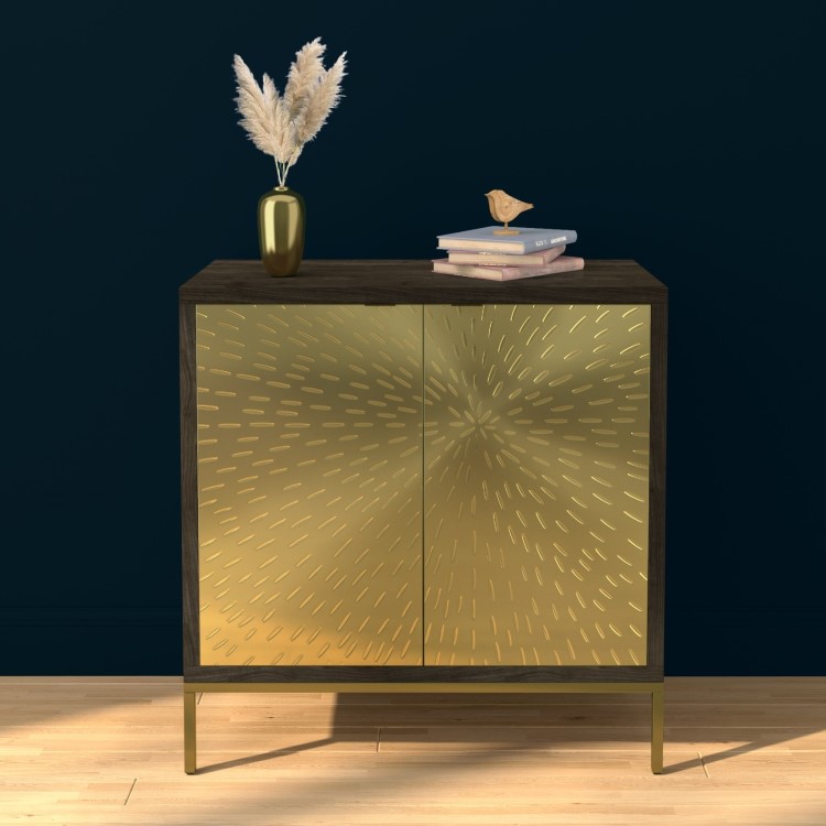 Sunburst Small Sideboard in Gold & Walnut Wood