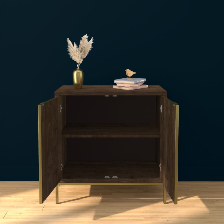 Sunburst Small Sideboard in Gold & Walnut Wood