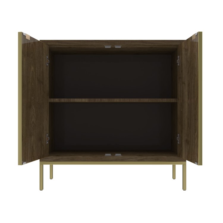 Sunburst Small Sideboard in Gold & Walnut Wood