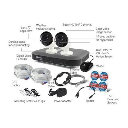 Swann CCTV System - 4 Channel 5MP DVR with 2 x 5MP Heat Sensing Cameras & 1TB HDD
