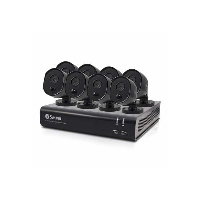 GRADE A1 - Swann CCTV System - 8 Channel 1080p HD DVR with 8 x 1080p HD Black Cameras & 64GB SD Card