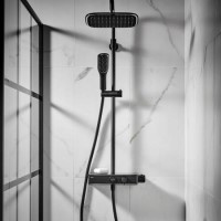 Triton Push Button Bar Diverter Thermostatic Mixer Shower Set - Black