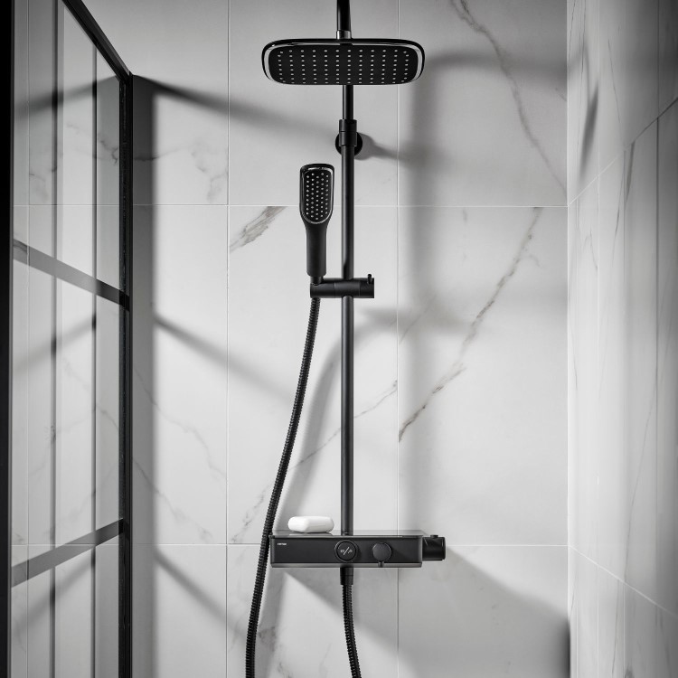 Triton Push Button Bar Diverter Thermostatic Mixer Shower Set - Black