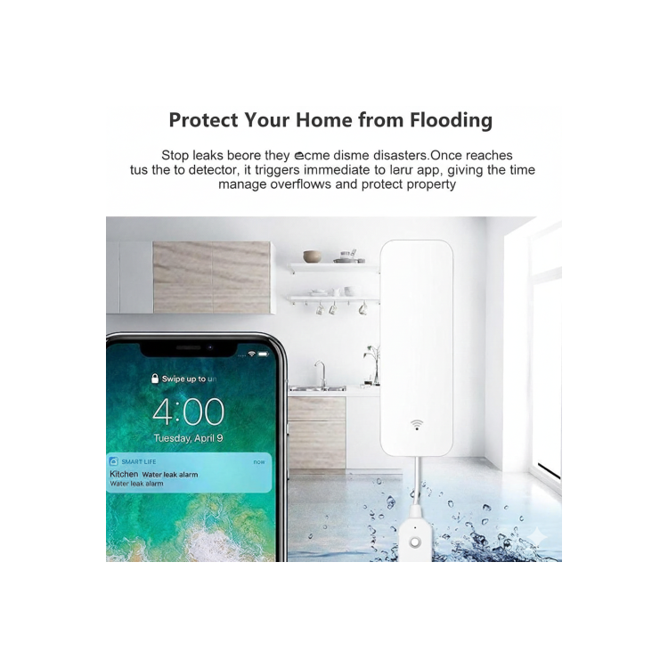 Tuya Smart WiFi Water Leak Sensor with 1m External Probe