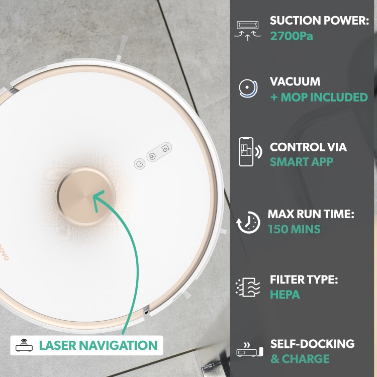 Lenovo T1 Robot Vacuum Cleaner and Mop - 2700Pa Suction - White