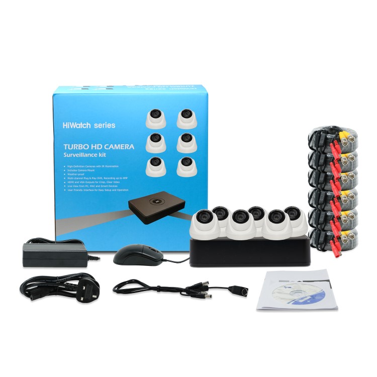 Hikvision HiWatch CCTV System - 8 Channel 1080p DVR with 6 x 1080p Cameras & 2TB HDD