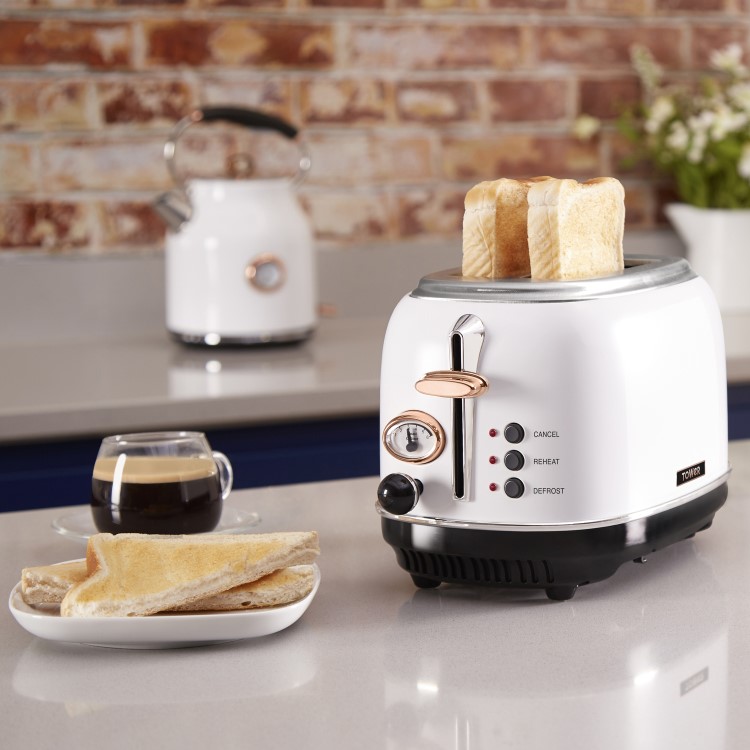 Tower T20016W 2 Slice Toaster - Rose Gold And White