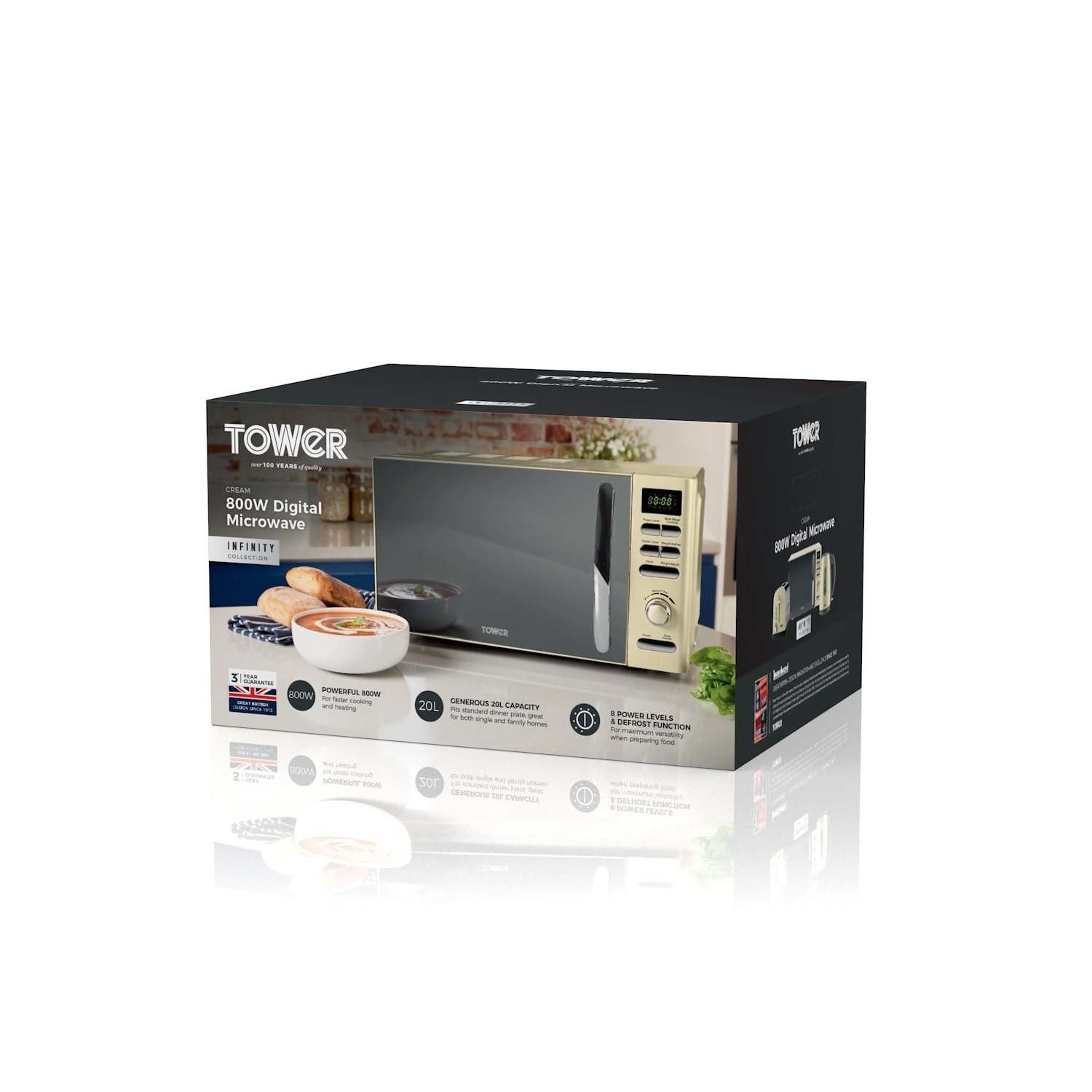 Tower T24019C 800W 20L Freestanding Microwave Cream