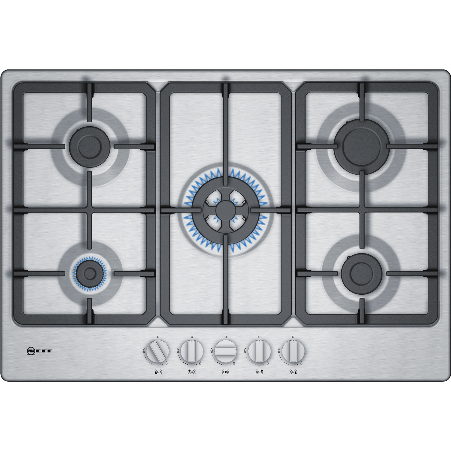 Neff N50 75cm 5 Burner Gas Hob with Cast Iron Pan Stands - Stainless Steel