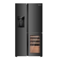 Tesla 529 Litres French Style American Fridge Freezer - Black