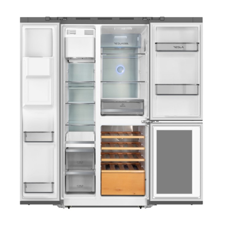 Tesla 529 Litres French Style American Fridge Freezer - Black