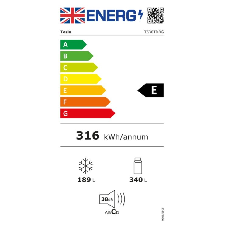 Tesla 529 Litres French Style American Fridge Freezer - Black