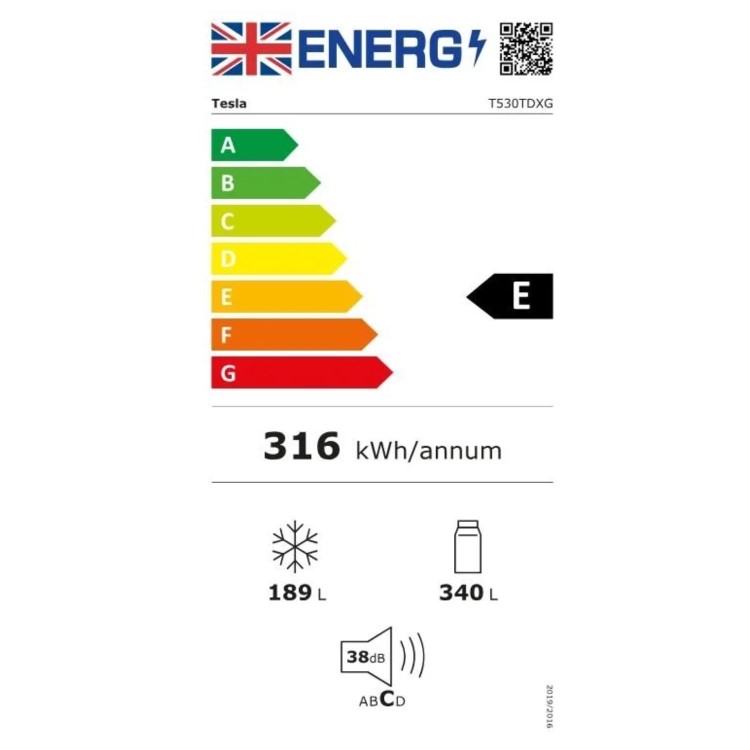 Tesla 529 Litres French Style American Fridge Freezer - Inox