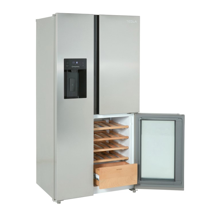 Tesla 529 Litres French Style American Fridge Freezer - Inox
