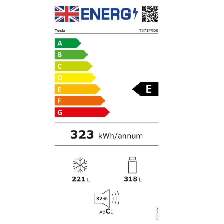 Tesla 539 Litres French Style American Fridge Freezer - Black