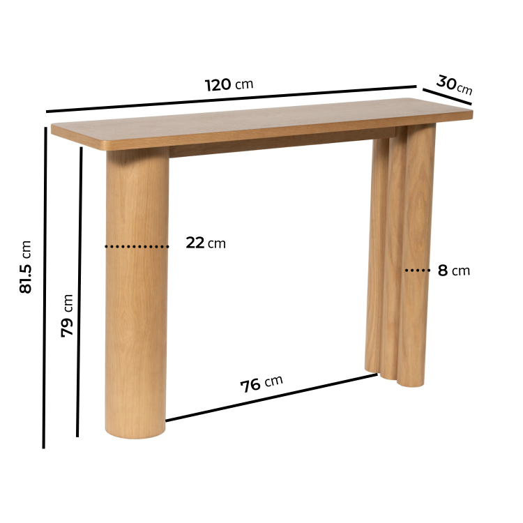 Oak Console Table with Fluted Legs - 120cm - Tate