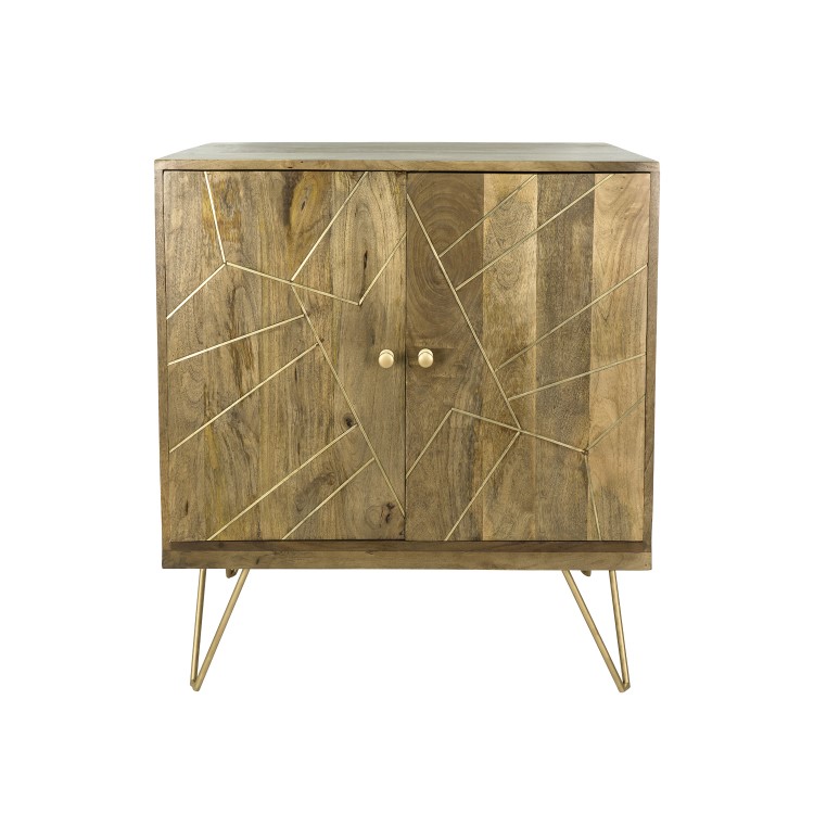 Gold Small Sideboard in Solid Wood with Brass Features - Tahlia