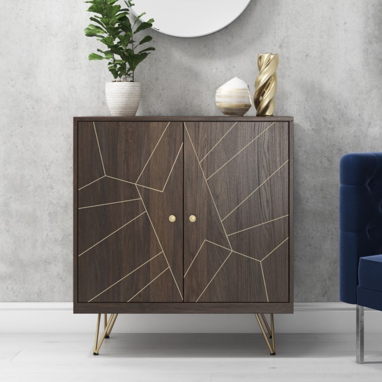 Sideboard in Dark Wood with Brass Inlay - Tahlia