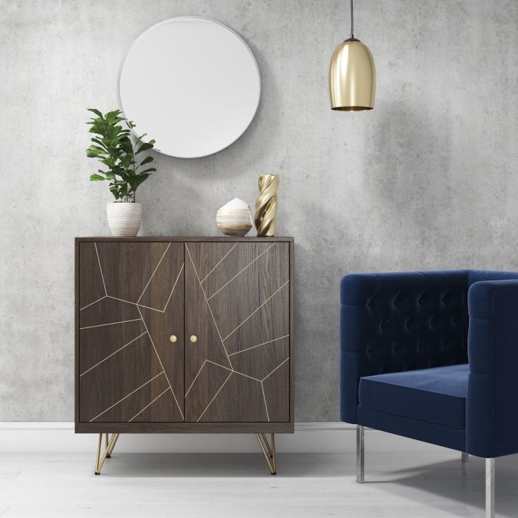 Sideboard in Dark Wood with Brass Inlay - Tahlia