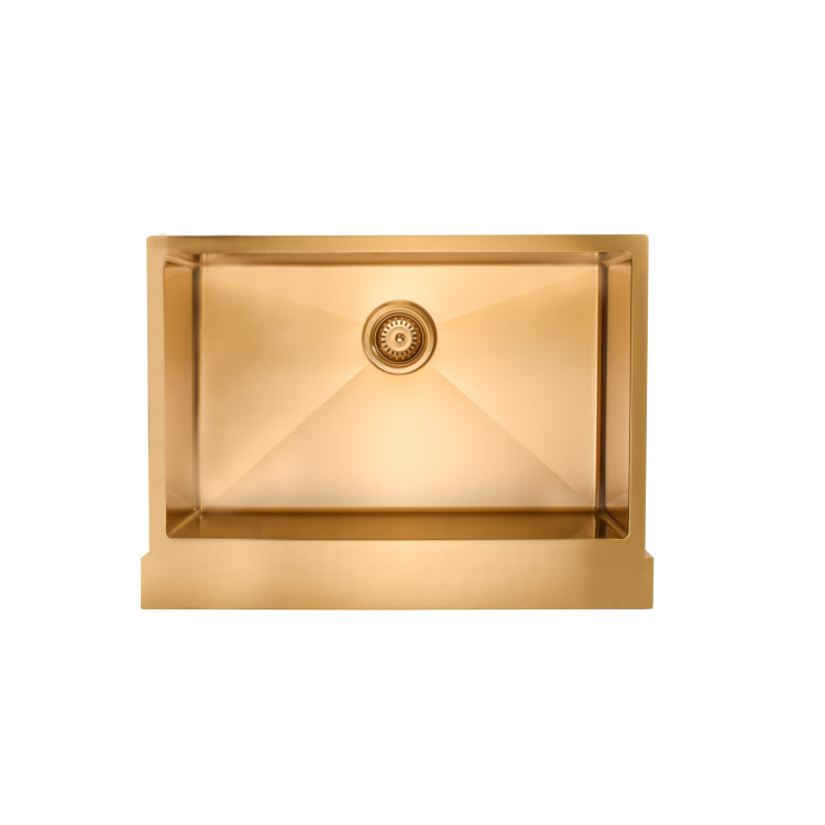 Single Bowl Undermount Brushed Brass Belfast Stainless Steel Kitchen Sink - Enza Tamara