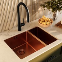 1.5 Bowl Undermount Copper Stainless Steel Kitchen Sink - Enza Tamara 1.5 Bowl Undermount Copper Stainless Steel Kitchen Sink - Enza Tamara