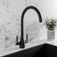 GRADE A2 - Tamara Twin Lever Matte Black Kitchen Mixer Tap