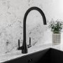 GRADE A2 - Tamara Twin Lever Matte Black Kitchen Mixer Tap