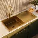 TAMINSBRS Single Bowl Inset Brushed Brass Stainless Steel Kitchen Sink with Reversible Drainer - Enza Tamara