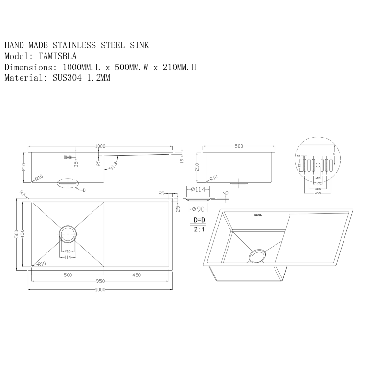 Single Bowl Inset Black Stainless Steel Kitchen Sink - Enza Tamara