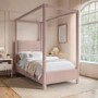 Pink Velvet Single Four Poster Bed Frame - Tiana