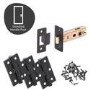 Internal Matt Black Bathroom Lever Door Handle with Lock, Latch and Hinges Pack - 75mm Latch - Tanaro - XL Joinery