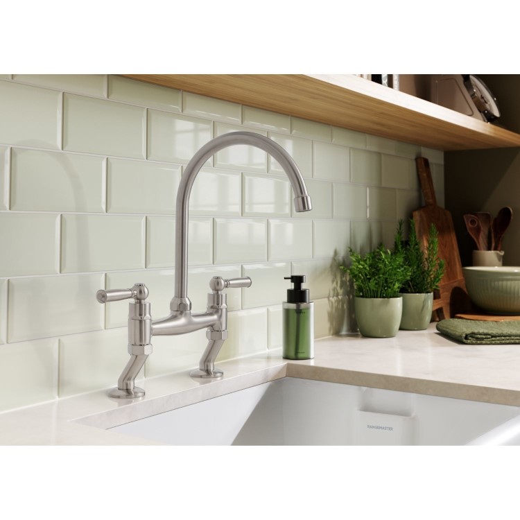 Rangemaster AquaClassic Double Lever Kitchen Mixer Tap - Brushed Stainless