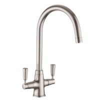 Rangemaster AquaClassic Double Lever Kitchen Mixer Tap - Brushed Stainless