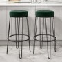 Set of 2 Dark Green Velvet Hairpin Bar Stools  73cm - Tara