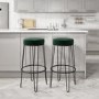Set of 2 Dark Green Velvet Hairpin Bar Stools  73cm - Tara