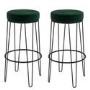 Set of 2 Dark Green Velvet Hairpin Bar Stools  73cm - Tara