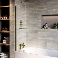 GRADE A1 - Brass Hinged Shower Bath Screen with Towel Rail 1450 x 775mm - Taurus