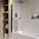 A1/TAURMBSCTW ONLY OPENED - Black Hinged Shower Bath Screen 1450 x 775mm - Taurus