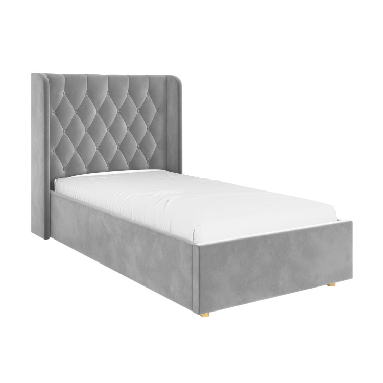 Grey Velvet Single Side-Lift Chesterfield Ottoman Bed - Taylor