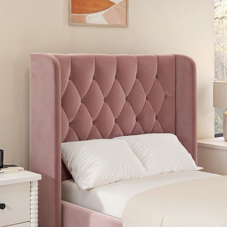 Pink Velvet Single Side-Lift Chesterfield Ottoman Bed - Taylor