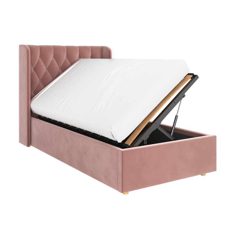 Pink Velvet Single Side-Lift Chesterfield Ottoman Bed - Taylor