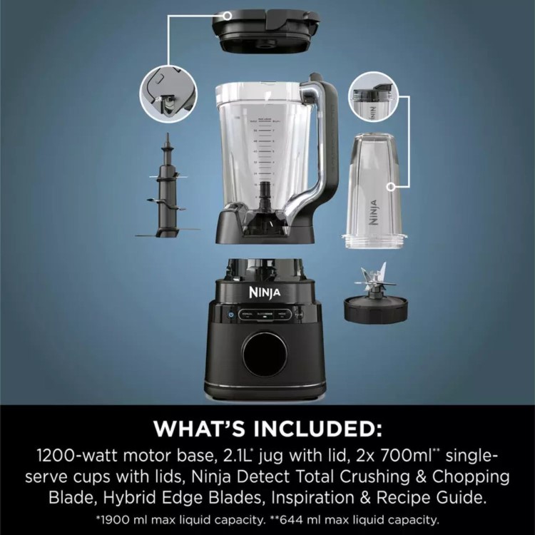 Ninja TB301UK Detect Duo Power Blender Pro + Single Serve  Black  Smoothies Soups & Ice Crushing