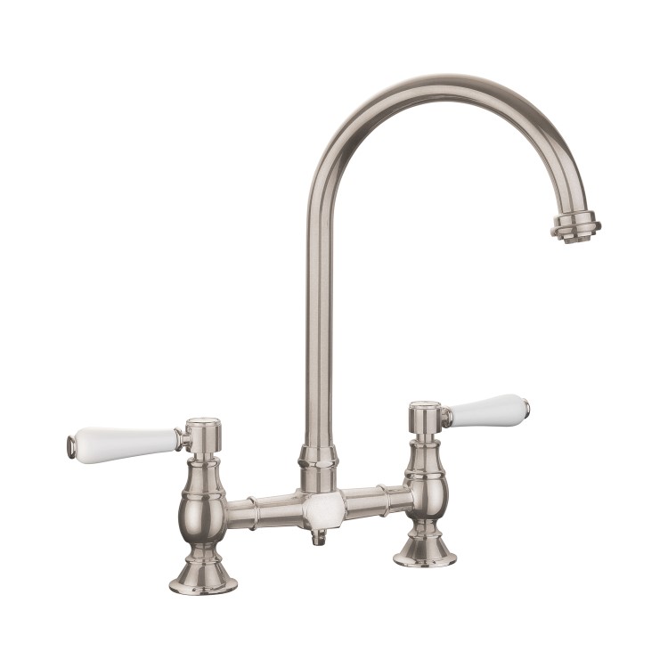 Rangemaster Belfast Brushed Dual Lever Bridge Kitchen Mixer Tap