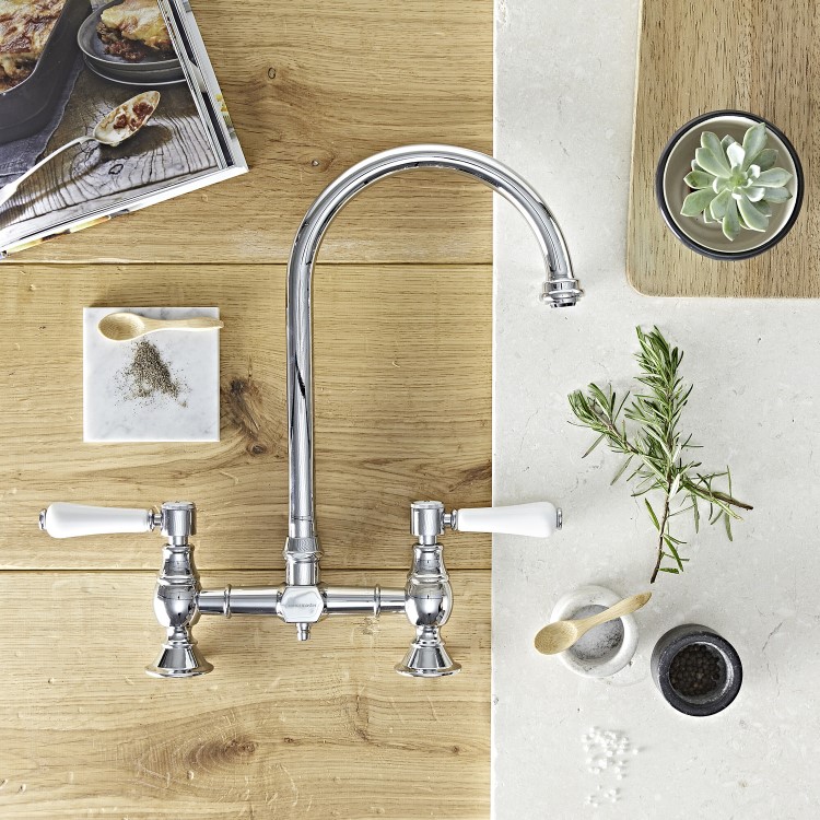 Rangemaster Belfast Chrome Dual Lever Bridge Kitchen Tap