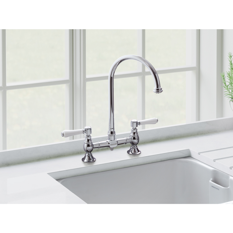 Rangemaster Belfast Chrome Dual Lever Bridge Kitchen Tap