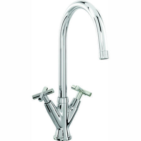 CDA Chrome Twin Lever Quarter Turn Cross Handle Monobloc Kitchen Tap
