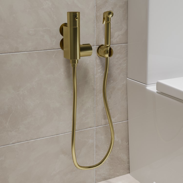 Brushed Brass Thermostatic Douche Shower / Bidet Shower Spray Kit - Arissa