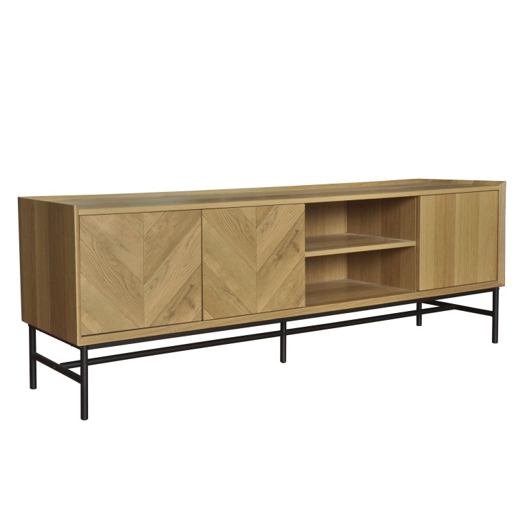 Chevron Solid Wood TV Stand with Storage - TV's up to 70" - Telsa